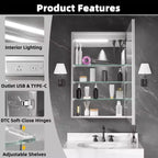 Armadietto da bagno in alluminio da 24 in. L x 36 in. H con specchio, luminosità regolabile, antiappannamento