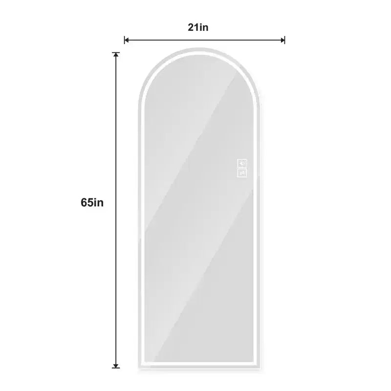 Specchio a figura intera ad arco con luci LED dimmerabili – Montaggio a parete o autoportante, 165 x 53 cm