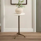 Marble Top Round Side Table with Gold Tripod Base