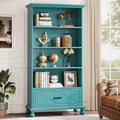 LITTLE TREE 70.87" 6 Shelf Bookcase with Drawer and Solid Wood Legs Ocean Blue