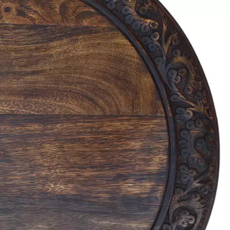 Tavolino d'appoggio pieghevole intagliato a mano – Legno di mango rotondo