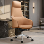 LeisureMod Celeste High-Back Leather Office Chair with Headrest - Modern Iron Frame Swivel & Tilt Executive Desk Chair