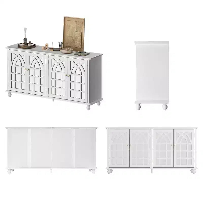 Credenza Bianca da 63 Pollici con Ante a Specchio Arcuate