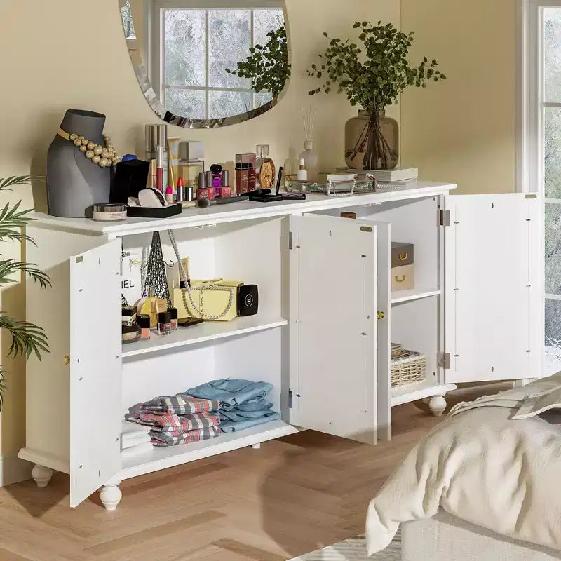 Credenza Bianca da 63 Pollici con Ante a Specchio Arcuate
