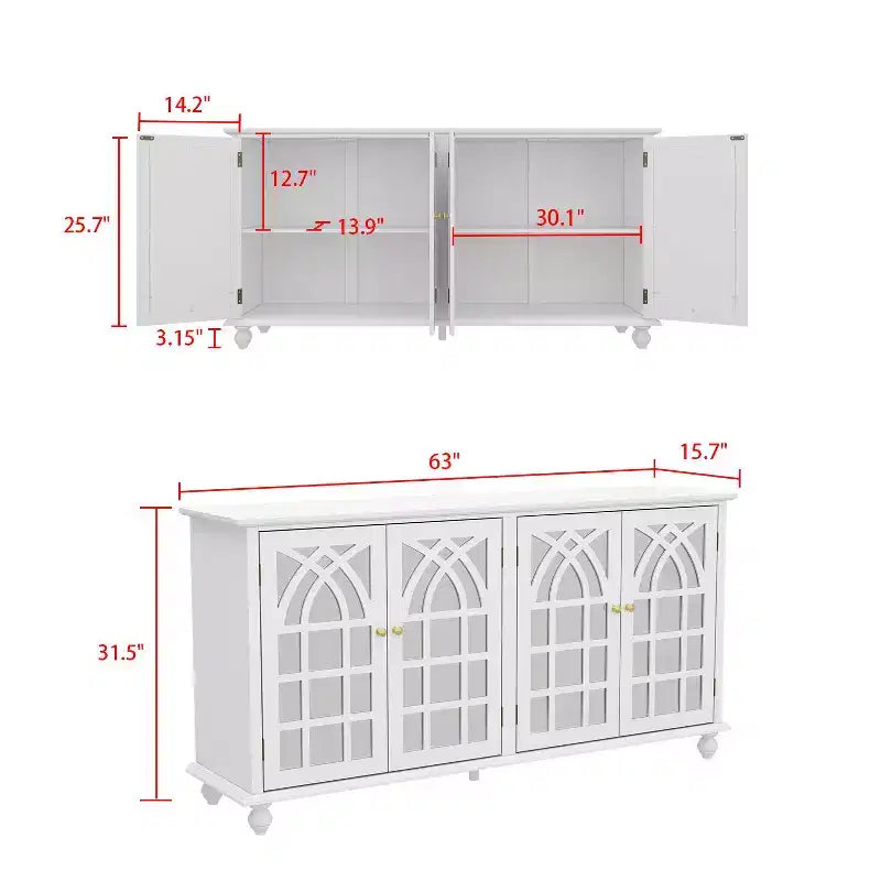 Credenza Bianca da 63 Pollici con Ante a Specchio Arcuate