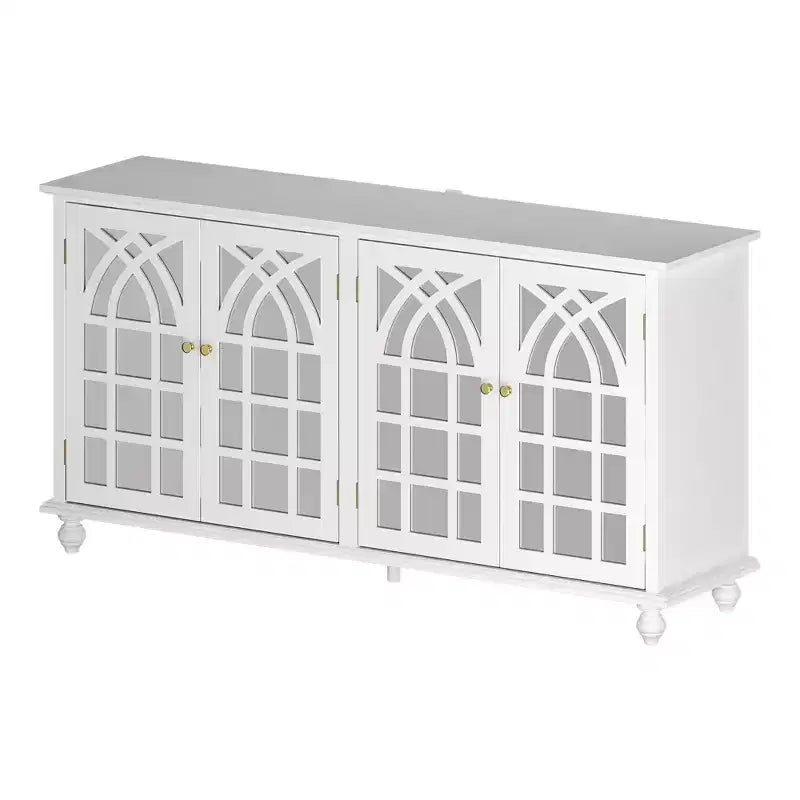 Credenza Bianca da 63 Pollici con Ante a Specchio Arcuate