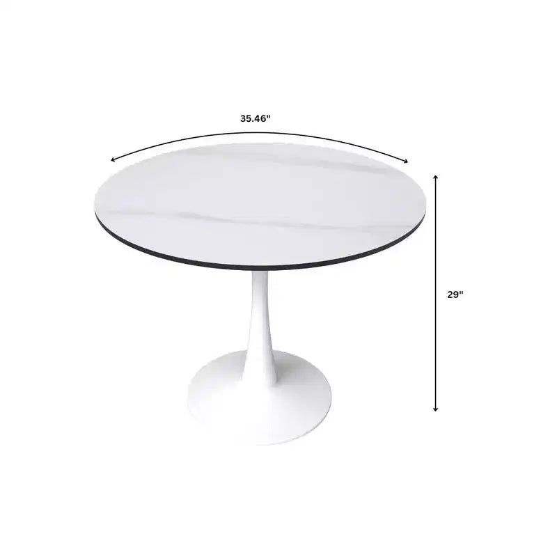 Tavolo da pranzo rotondo da 35" in pietra sinterizzata con base a piedistallo in acciaio